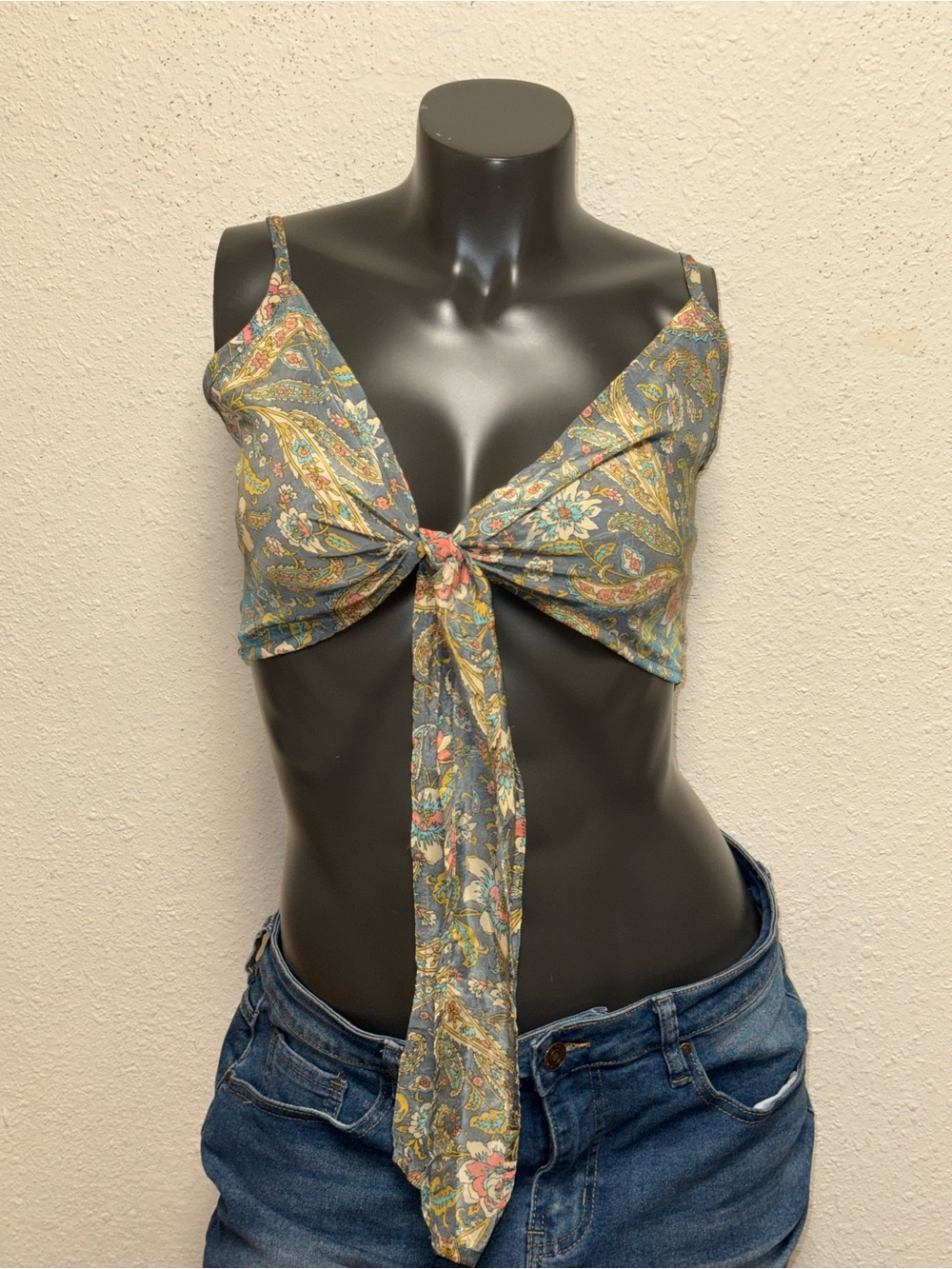 Paisley Tie-Front Camisole in Sage Multi